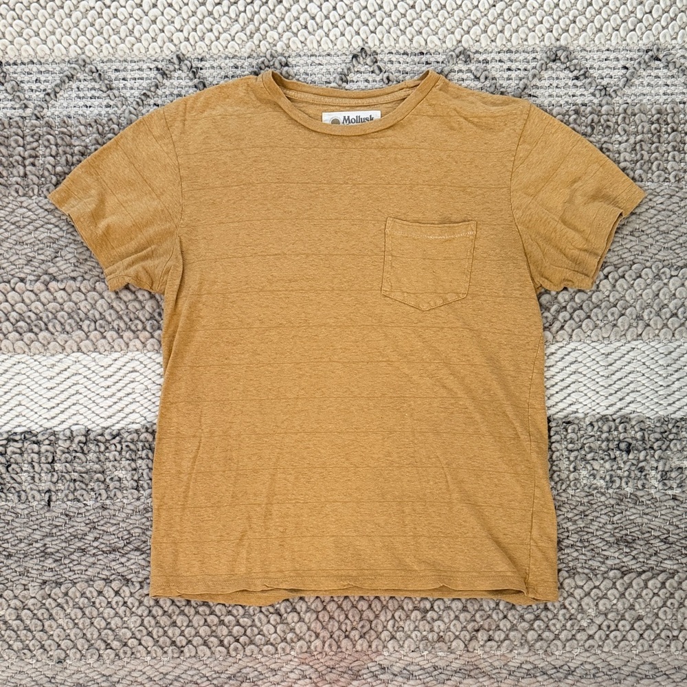 Mollusk Surf Shop Textured Mustard Yellow Hemp Pocket Short Sleeve T-Shirt